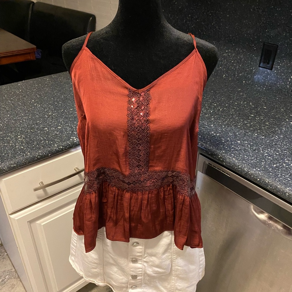 LC Lauren Conrad Rust Lace-Trim Peplum Camisole